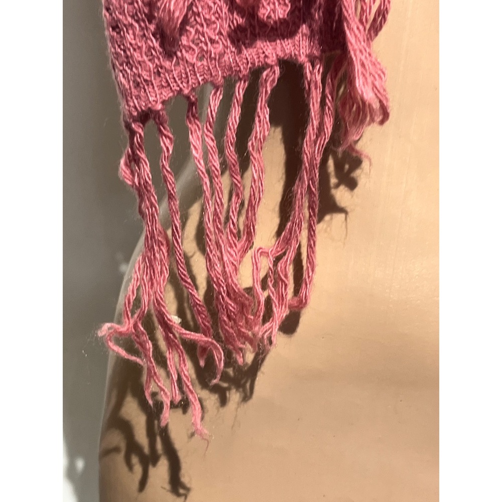 Alpaca Genuino Scarf 100% Baby Alpaca Hand Made Peru Mauve Pink Open Knit Fringe - Picture 4 of 7
